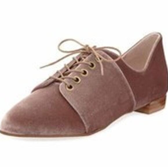 Stuart Weitzman Shoes - Stuart Weitzman Cello Velvet Lace Up Pointed Toe Oxford Flat Soft Petal Pink 9